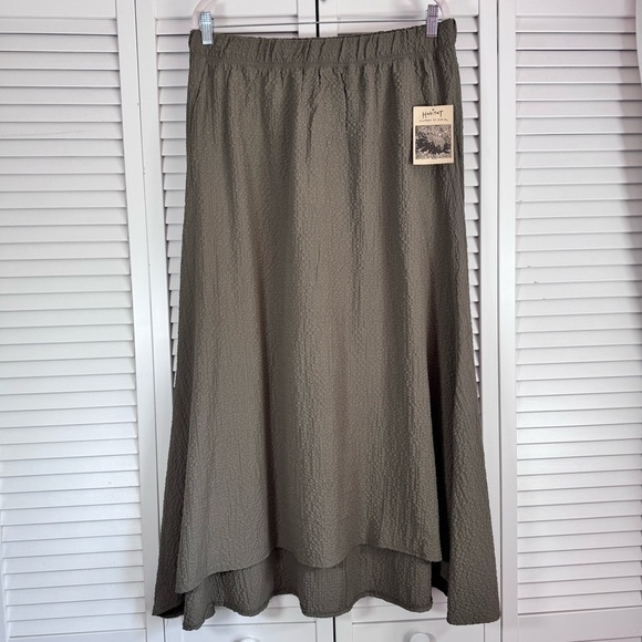 Habitat Dresses & Skirts - Habitat High-Low Textured Maxi Skirt Olive Green Crinkle Boho Festival Large NEW